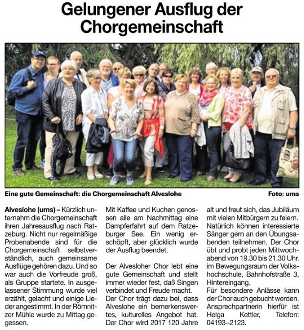 Ausflug der Chorgemeinschaft Alveslohe