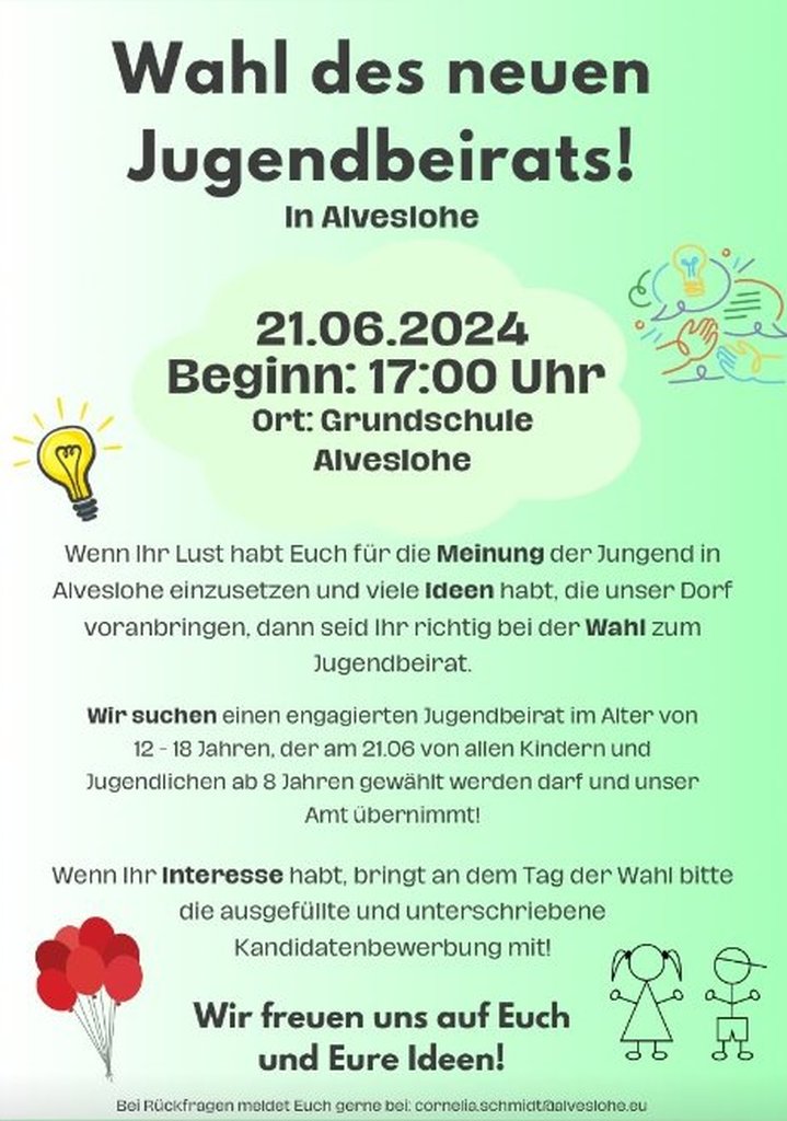 Wahl des neune Jugendbeirates am 21.06.2024 in der Grundschule Alveslohe