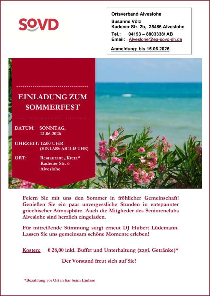 Einladung SOVD Alveslohe Sommerfest