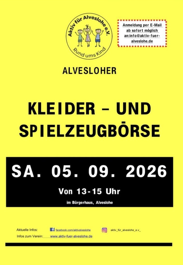 Kleider- und Spielzeugbörse von Aktiv für Alveslohe am 05.09.2026 13.00 - 15.00 Uhr